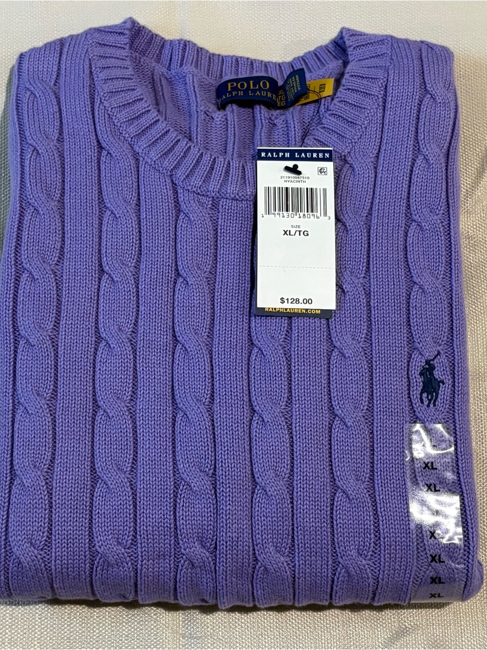 Ralph Lauren Women’s Lavender Cable-Knit Crewneck Sweater X-Large